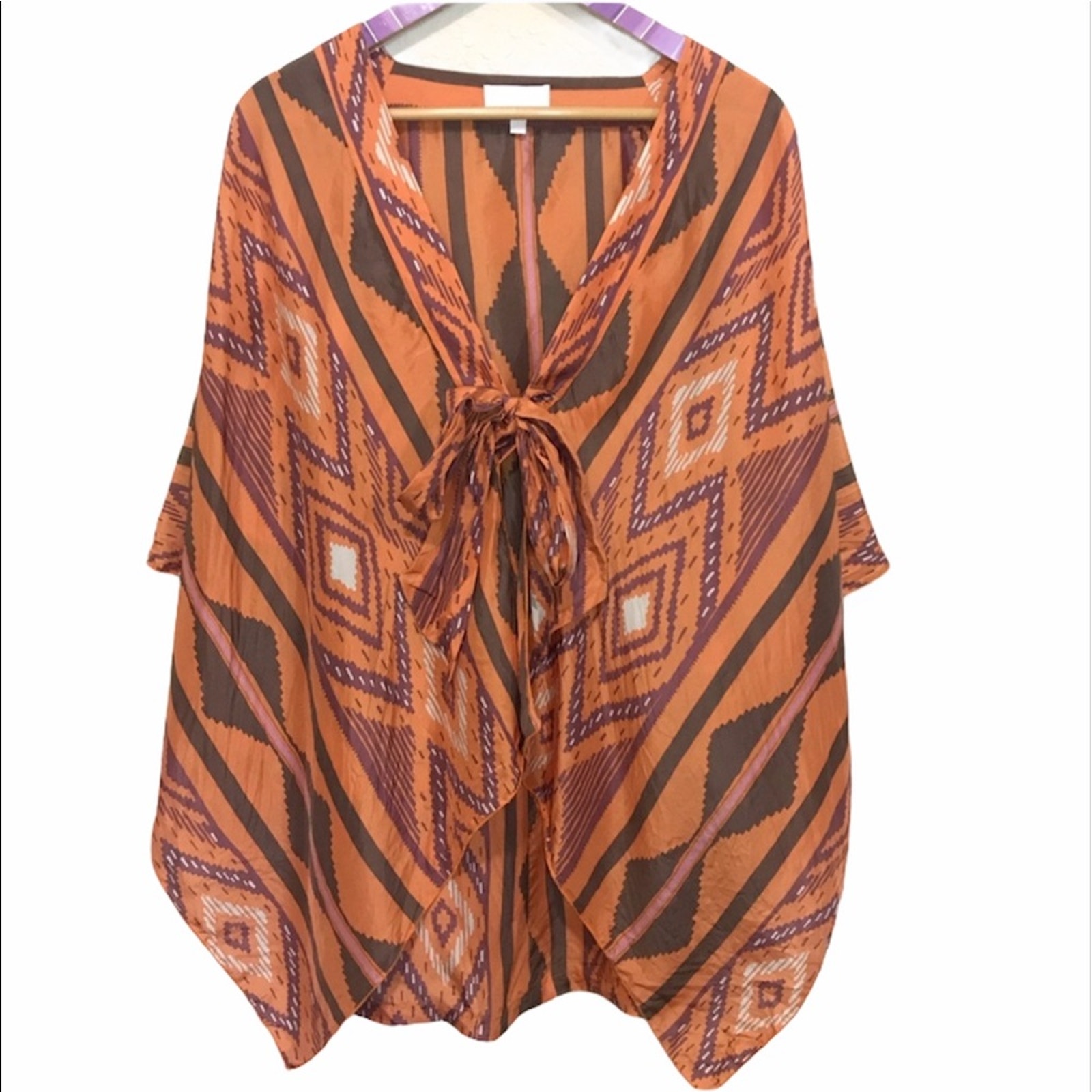 Alexis By Revolve Orange Silk Aztec Blouse